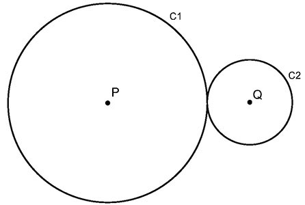 circunferência c1 centro p, circunferência c2 centro q