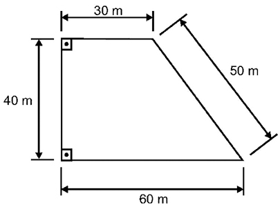 trapézio equilátero com lados de 30, 50, 60 e 40 metros, respectivamente