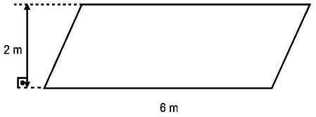 paralelogramo com base medindo 6 metros e altura 2 metros