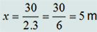 x igual a trinta sobre 2,3 igual a trinta sobre seis igual a 5 metros