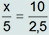 x igual a dois vírgula cinco vezes dez sobre cinco igual a 5 metros