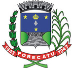 O Braso do municpio de Porecatu  de autoria do heraldista Professor Arcino Peixoto de Faria, da Enciclopdia Herldica Municipalista. O escudo samntico usado para representar o Braso de Armas de Porecatu, foi o primeiro estilo de escudo introduzido em Portugal por influncia francesa , herdado pela herldica brasileira, como evocativo de raa colonizadora e principal formadora da nossa nacionalidade. A coroa mural que sobrepe  o smbolo universal dos brases de domnio que, sendo de argente (prata), de oito torres, das quais so visveis em perspectivas do desenho, classificada a Cidade representada na Segunda grandeza, ou seja, sede de comarca. A cor azul do campo do escudo  smbolo de justia, nobreza, perseverana, zelo e lealdade. Na parte superior do escudo, a flor de liz de argente (prata) encimada pela coroa da Rainha de Jalde (ouro), lembra o orago de Nossa Senhora Aparecida, padroeira da Cidade. As trs estrelas de jalde (ouro), representam os trs membros da famlia Lunardelli, fundadores da Cidade; os irmos Urbano e Joo Lunardelli, nas estrelas acantonadas e a figura patriarcal de Ricardo Lunardelli na estrela isolada. Ao termo, a cachoeira de argente (prata) e aguada de azul, despencando de penhascos de verde, vem a se constituir no parlantismo do braso, uma vez que o topnimo Porecatu significa Cachoeira Bonita, em Tupi-guarani e originado do Salto de Capivara do Rio Paranapanema. A cor prata representada na cachoeira e na flor de liz, simboliza a paz, amizade, trabalho, prosperidade, pureza, religiosidade, o ouro das estrelas e da coroa da Rainha Padroeira,  o smbolo de glria, grandeza, riqueza, esplendor e soberania; o esmalte snopla (verde) dos penhascos, significa em herldica a honra, civilidade, cortesia, abundncia e alegria.  a cor simblica da esperana, porque lembra os campos verdejantes na primavera, fazendo esperar copiosa colheita. Nos ornamentos exteriores, o galho de caf frutificado e a haste da cana, ambos ao natural, lembram no Braso os principais produtos oriundos da terra dadivosa e frtil, que se constitui no esteio da economia municipal. No listl de goles, cor simblica da dedicao.Amor ptrio, audcia, intrepidez, coragem, valentia, inscreve-se em letras argentinas (prateadas), o topnimo Porecatu, ladeado pelos milsimos "1943" da criao do distrito e "1947" de sua emancipao poltica.